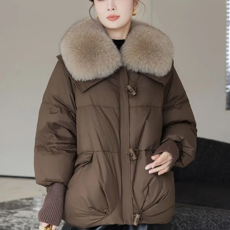 Thickening Top 2024 Winter Fur Collar Fashion Cotton Cotton Jacket Women High Quality Women\'s Cotton Jacket Female Overcoat H94