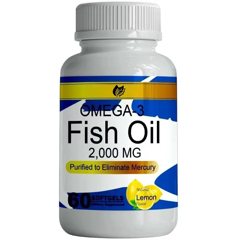 Omega 3 Fish Oil 2000mg Softgels with 600mg Omega-3, EPA & DHA for Heart, Brain, Eye & Joint Support, Lemon Flavor, 60 Count