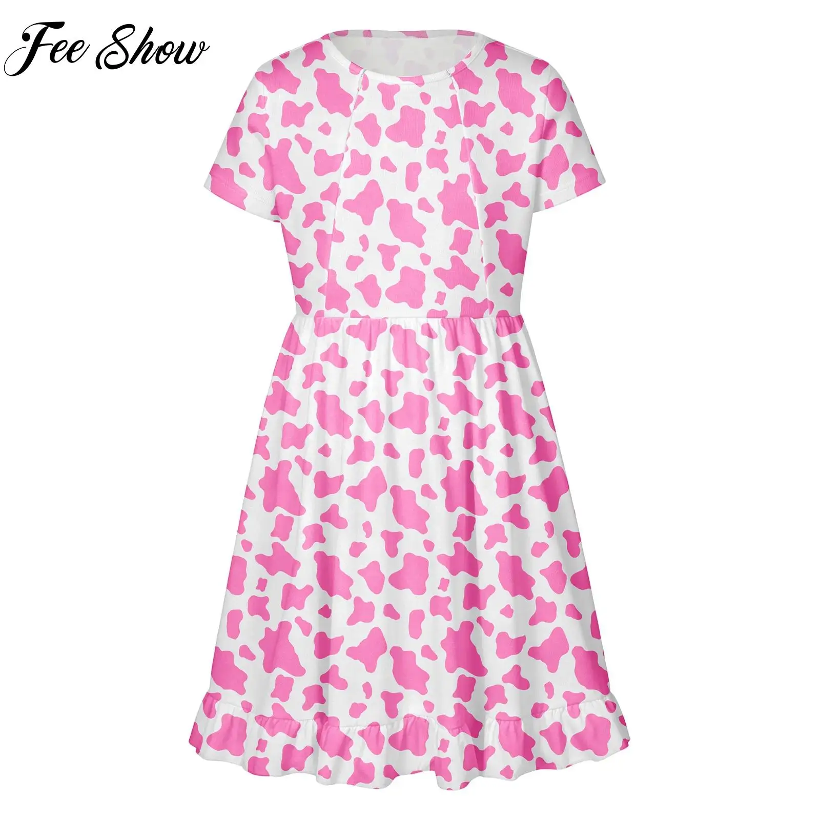 Kids Girls Cute Printed Casual Ruffle Dress Short Sleeve Front Zipper Chest Treatment Dress Special Needs Patient Nursing Gown
