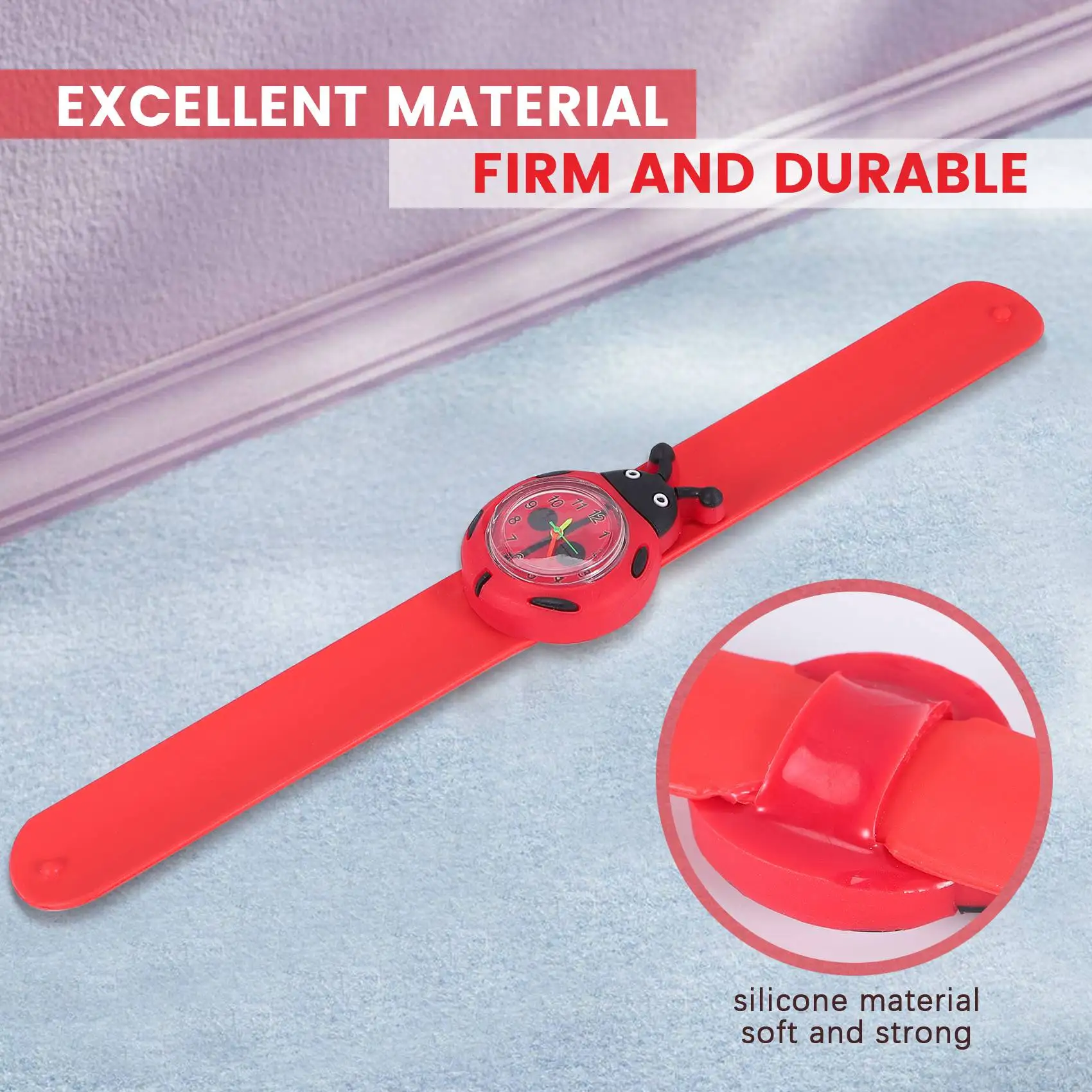사랑스러운 만화 실리콘 시계, 어린이 소년 소녀, 무당 벌레, 색상: 빨간색