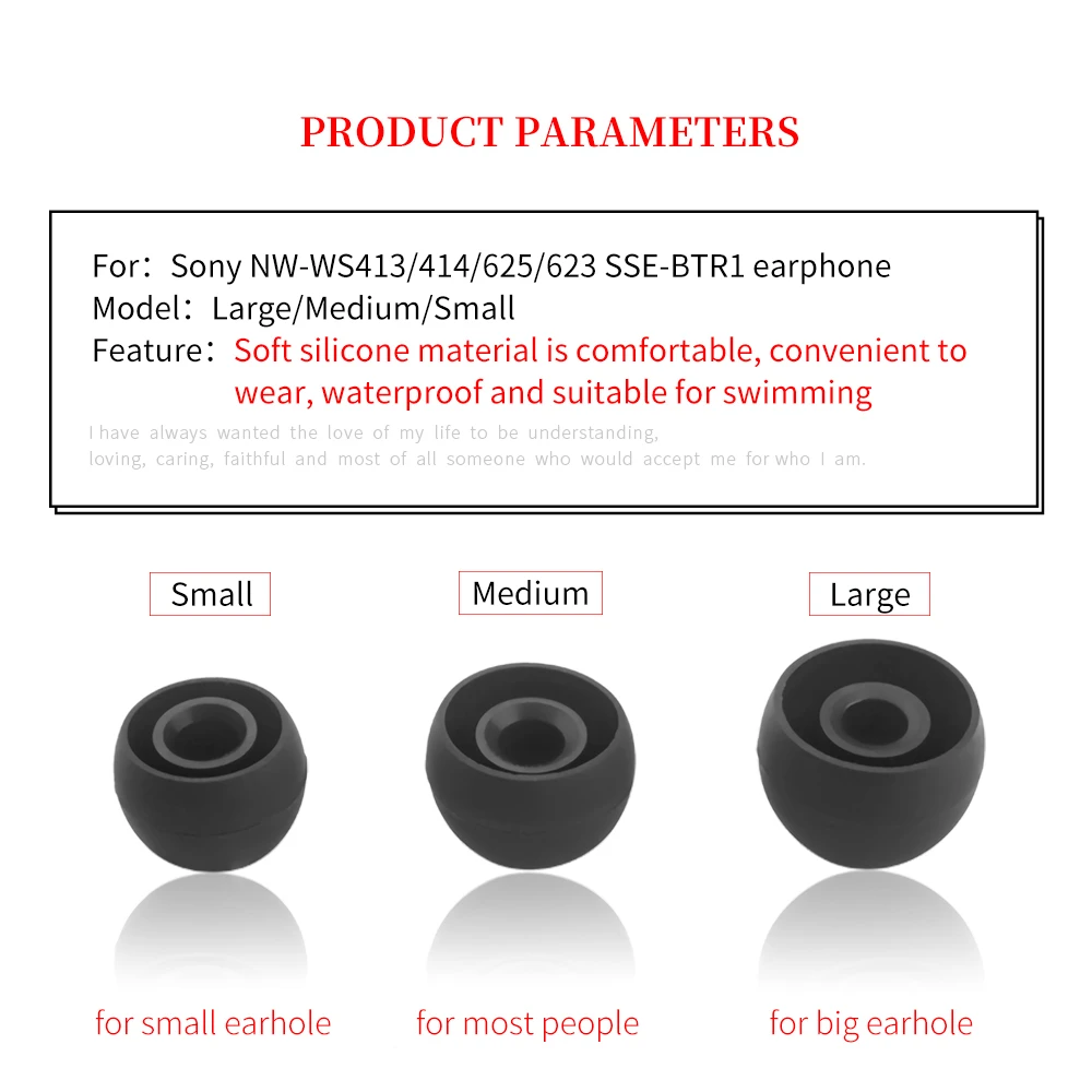 6Pcs Silicone Ear Tips for Sony NW-WS413 WS414 Eartips WS625 WS623 Earbuds Swimming WaterProof Tips Soft Earplugs