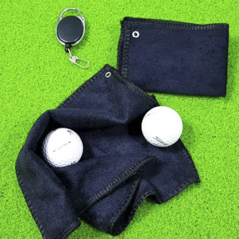 1pc Golf Ball Towel 25*25cm Black 88% Cotton Golf Towel Club Towel Square Towel Easy To Pull Rope Hook Microfiber Velvet Golfer