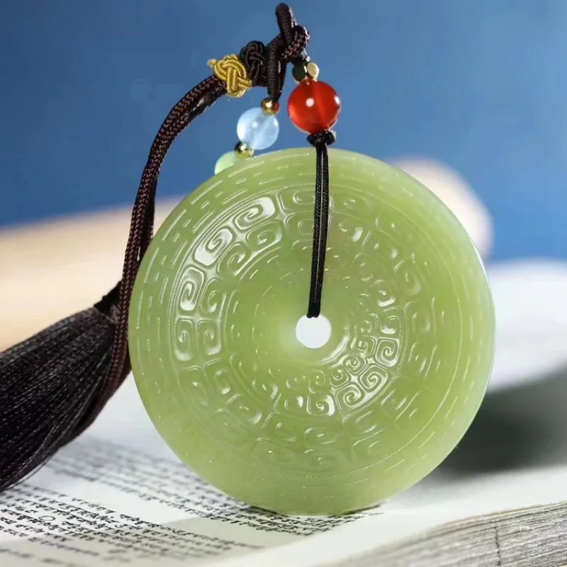 Hetian Pendant Ruoqiang Huangkou Old Material Jade Peace Car Hanging Round And Full