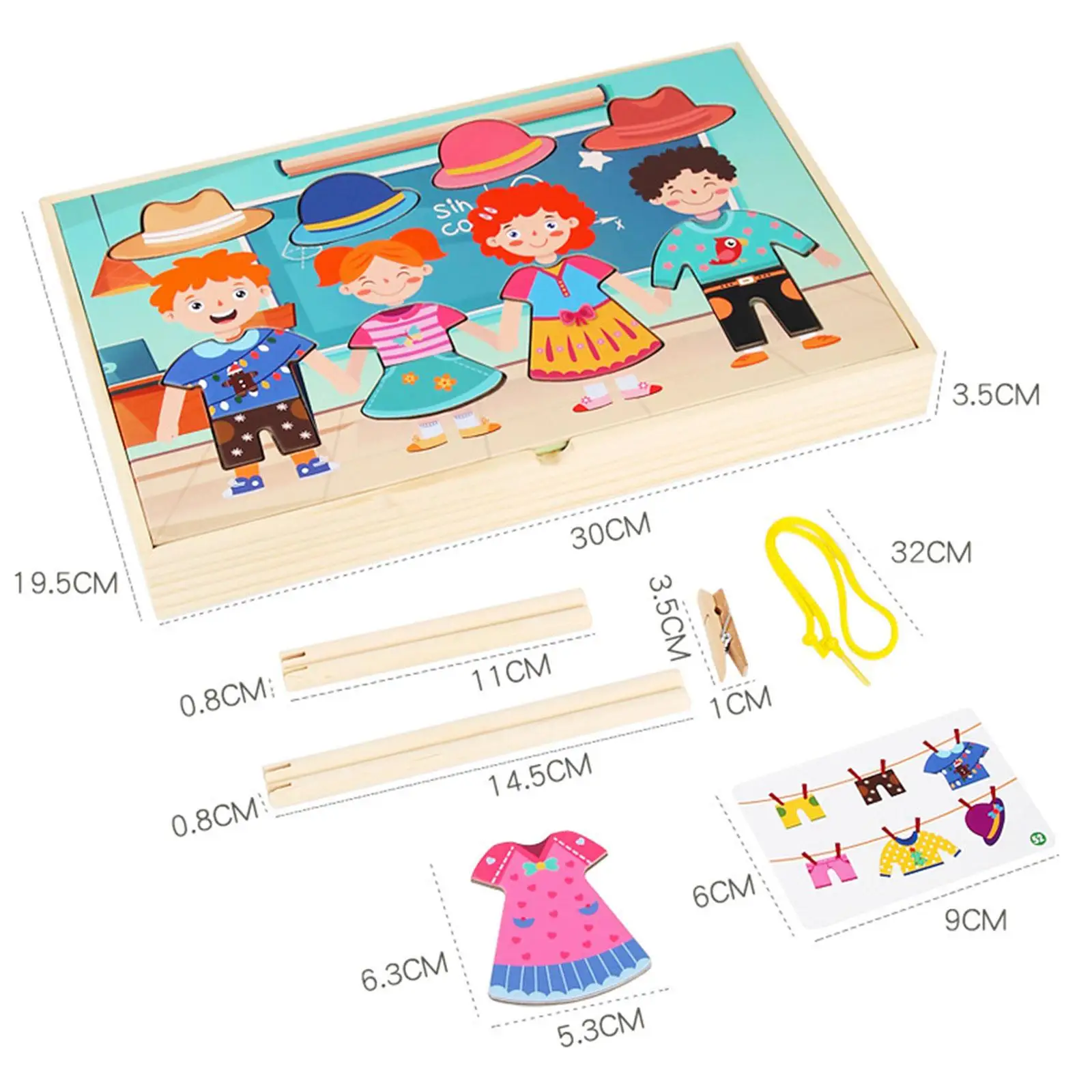 Wooden Dress up Puzzles Durable Learning Activities Drying Clothes Matching Game Pretend Play for Boys Girls Kids Gifts view 4