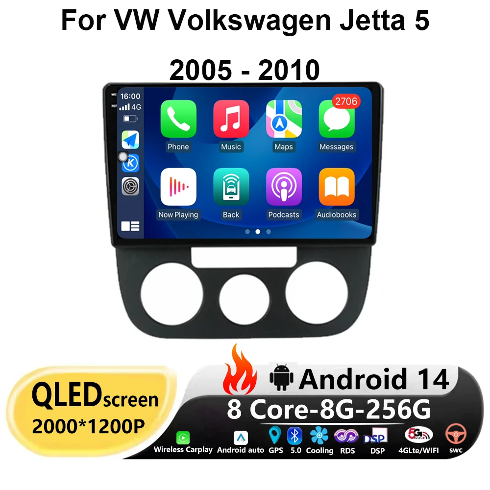 

9'' Android 14 For VW Volkswagen Jetta 5 2005 - 2010 Multimedia Car Radio Player Stereo Navigation Player QLED Screen WIFI GPS