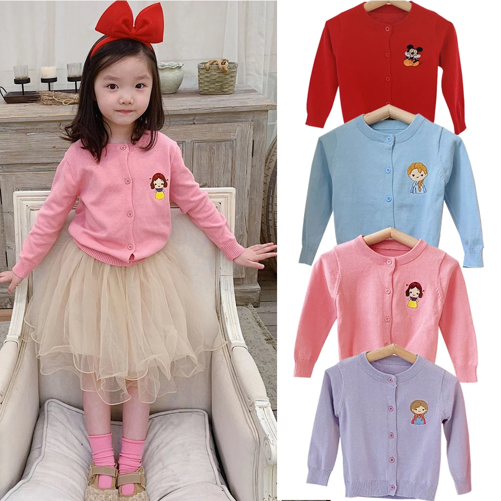 

Одежда для маленьких девочек, вязаный свитер, кардиган принцессы Диснея Эльзы и Анны, розовое пальто с длинными рукавами, Микки Маус, Белоснежка, принцесса, Cartoo