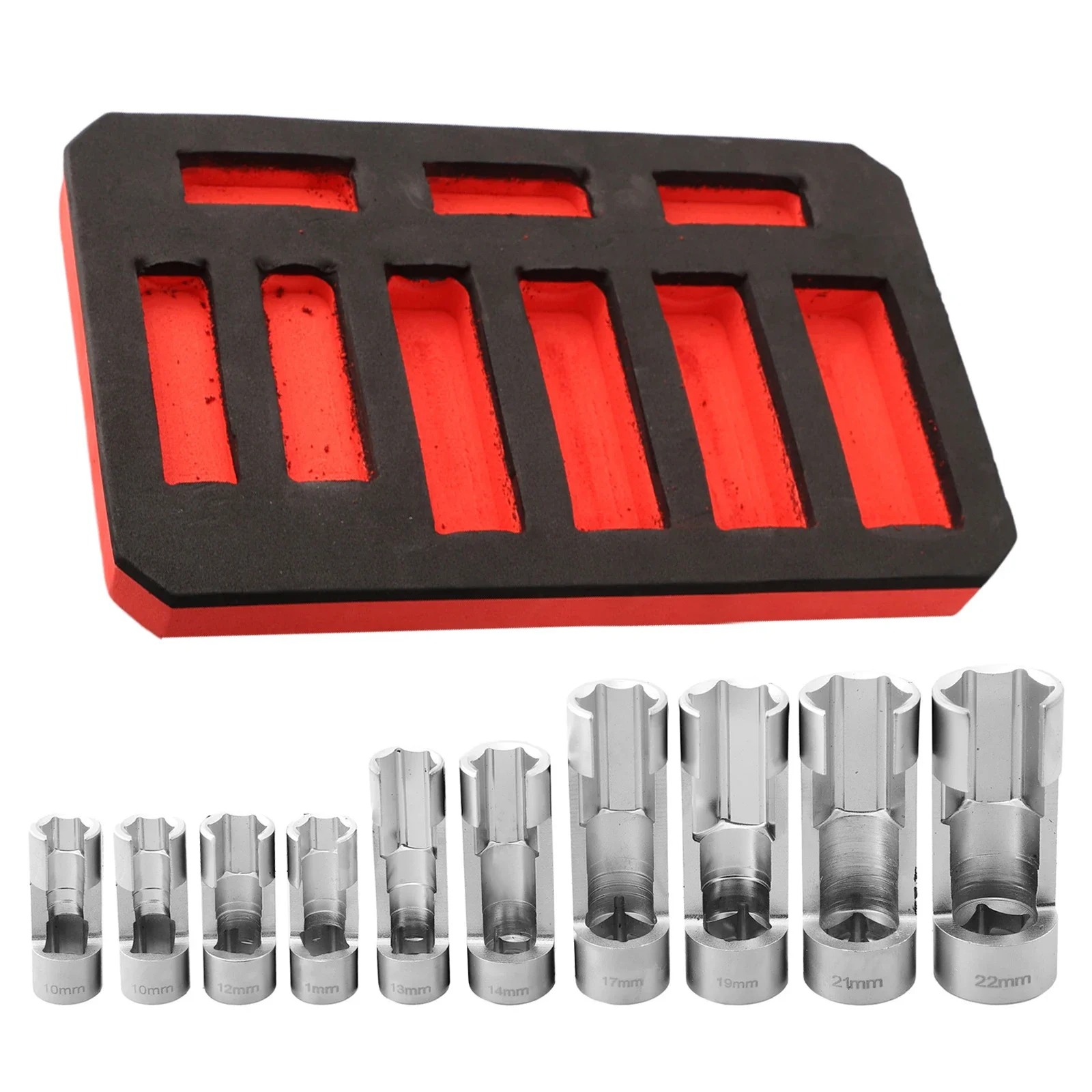 9Pcs/set 10-22mm 1/4 3/8 1/2 Socket Wrench L-shaped Open Hexagonal Slotted Fuel Line Remover Automotive Repair Hand Tools