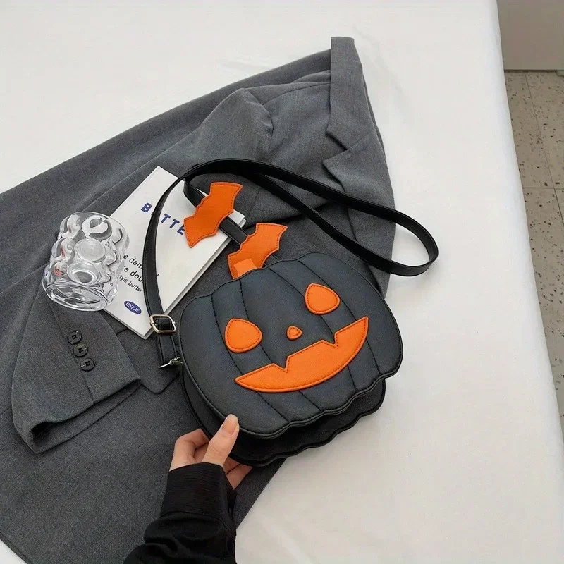 Tas selempang labu lucu, tas selempang ponsel kartun 3D Halloween, tas bahu serbaguna kulit PU kreatif