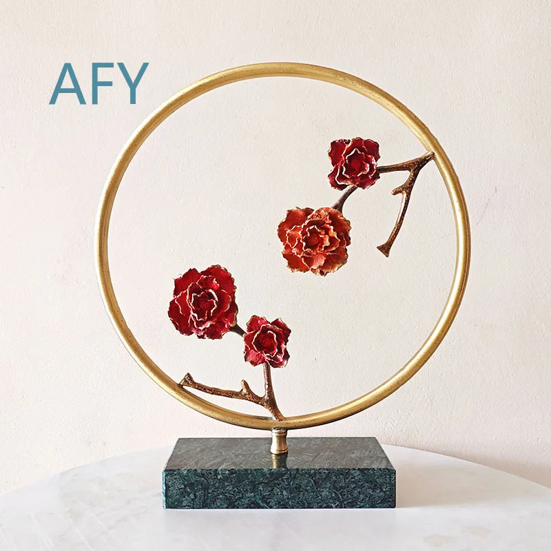 New Chinese Style Luxury Red Rose Decorative Figurine for Living Room Hotel Lobby Bar Cabinet Entryway Home Decoration Gift