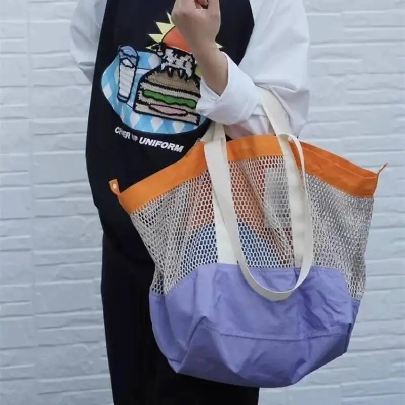 パッチワークコントラストカラーメッシュショルダーハンドバッグ女性ヴィンテージ Y2k 美的脇の下バッグファッション中空両面トートバッグ