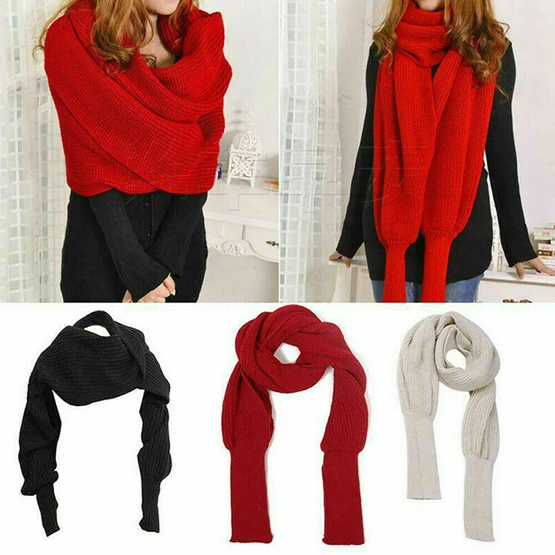 Winter Warmth Scarf Extra Long Woolen Wrap With Sleeves warm Windproof Shawl for Cold Weather Outdoor Travel wraps Durable