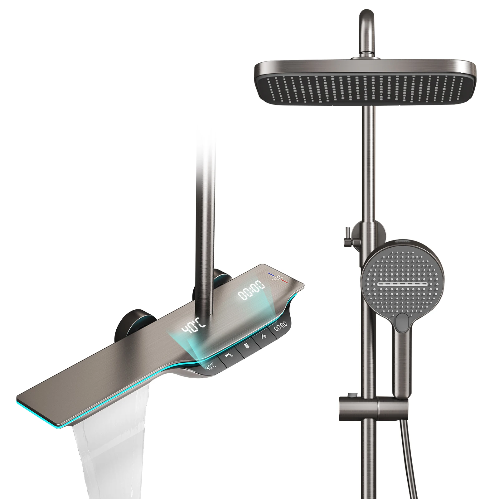 Rainfall LED Digital Display Bathroom Shower Trend Piano Key Thermostatic Shower Set Mixer Set 3-way Water Function