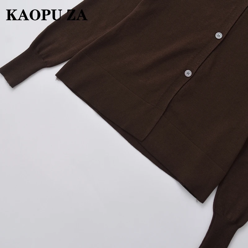 Kapu za mulher 2024 outono vintage gola v babados topo cardigan feminino casual único breasted cor sólida malha manga longa casaco