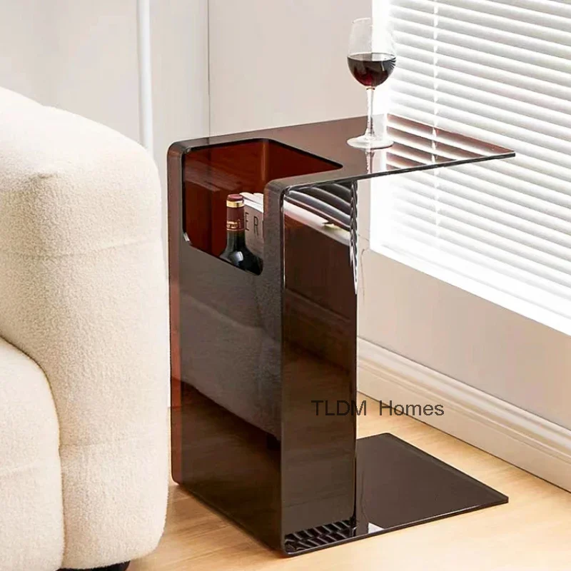 C-shape Acrylic Clear Side Table Tea Table Living Room Side Tables Nordic Bedroom Transparent Corner Table with Storage