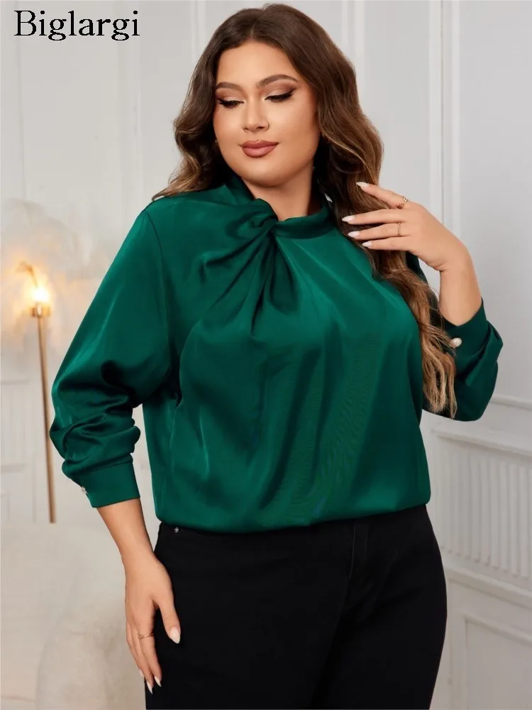 Plus Size Chiffon Autumn Pullover Tops Women Irregular Collar Pleated Fashion Ladies Blouses Long Sleeve Casual Loose Woman Tops