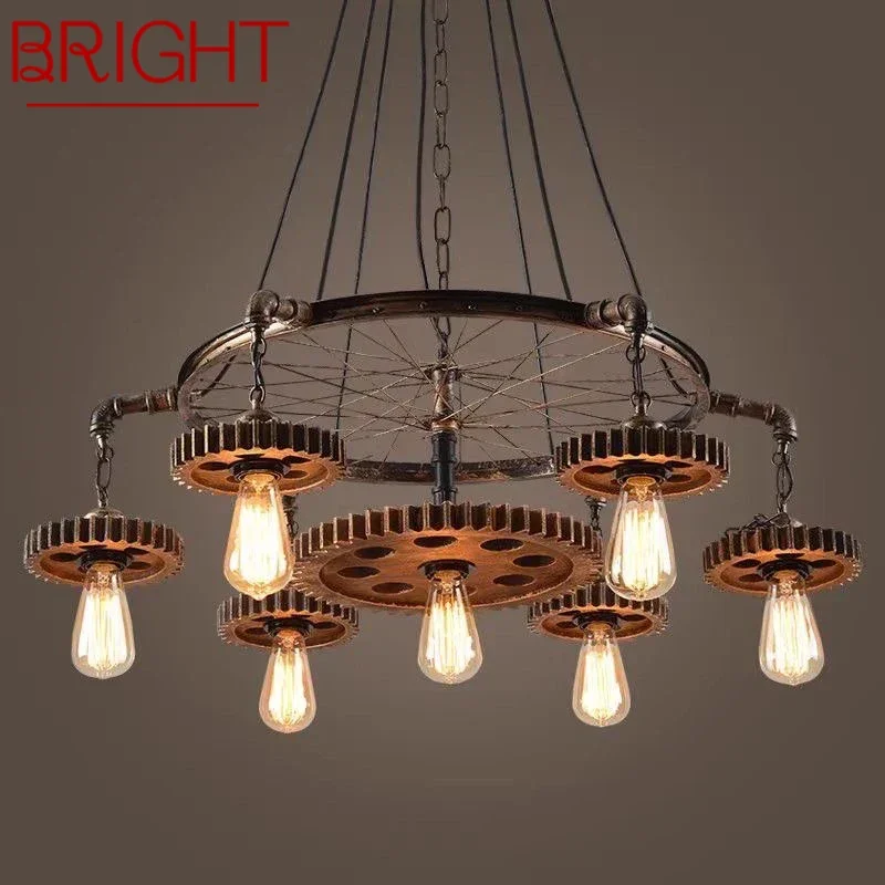 BRIGHT American Retro Pendent Lamp Industrial Wind Living Room Restaurant Loft Clothing Store Cafe Bar Box Homestay Chandelier