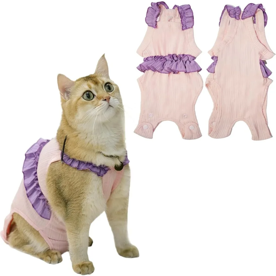 

Cat Re SuitKitten Onesie после операции, воротник, измененный для лечения ран живота и болезней кожи, мягкий дышащий боди после спа