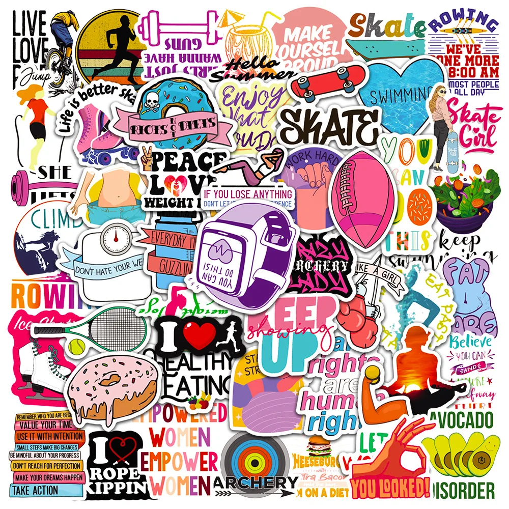 50pcs Motivational Stickers Keep Diet Sports Daily Encouragement Beautifully Illustrated Inspirational Vinyl Decals for Teens