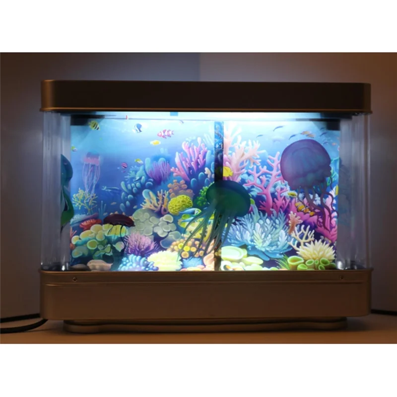 A08I Simulated Fish Tank Lamp Aquarium Tank Decorative Night Light Virtual Ocean Dynamic LED Table Lamp Room Decor