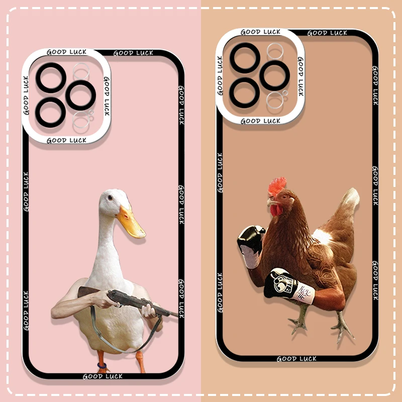 Funny Cartoon Fighting Duck Chicken Phone Case for Samsung Galaxy A56 A07 A17 A55 A54 A53 A52 A16 A36 A14 A13 4G 5G Soft Covers