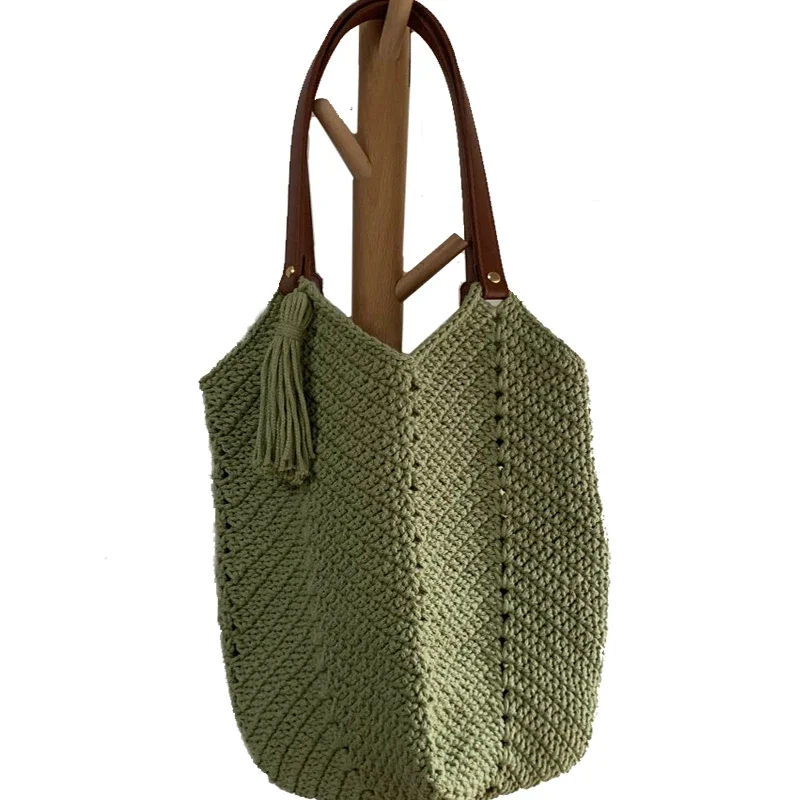 Large-capacity shopping basket bag diy crocheted material bag hollow leisure function bag cotton wool hand-woven.