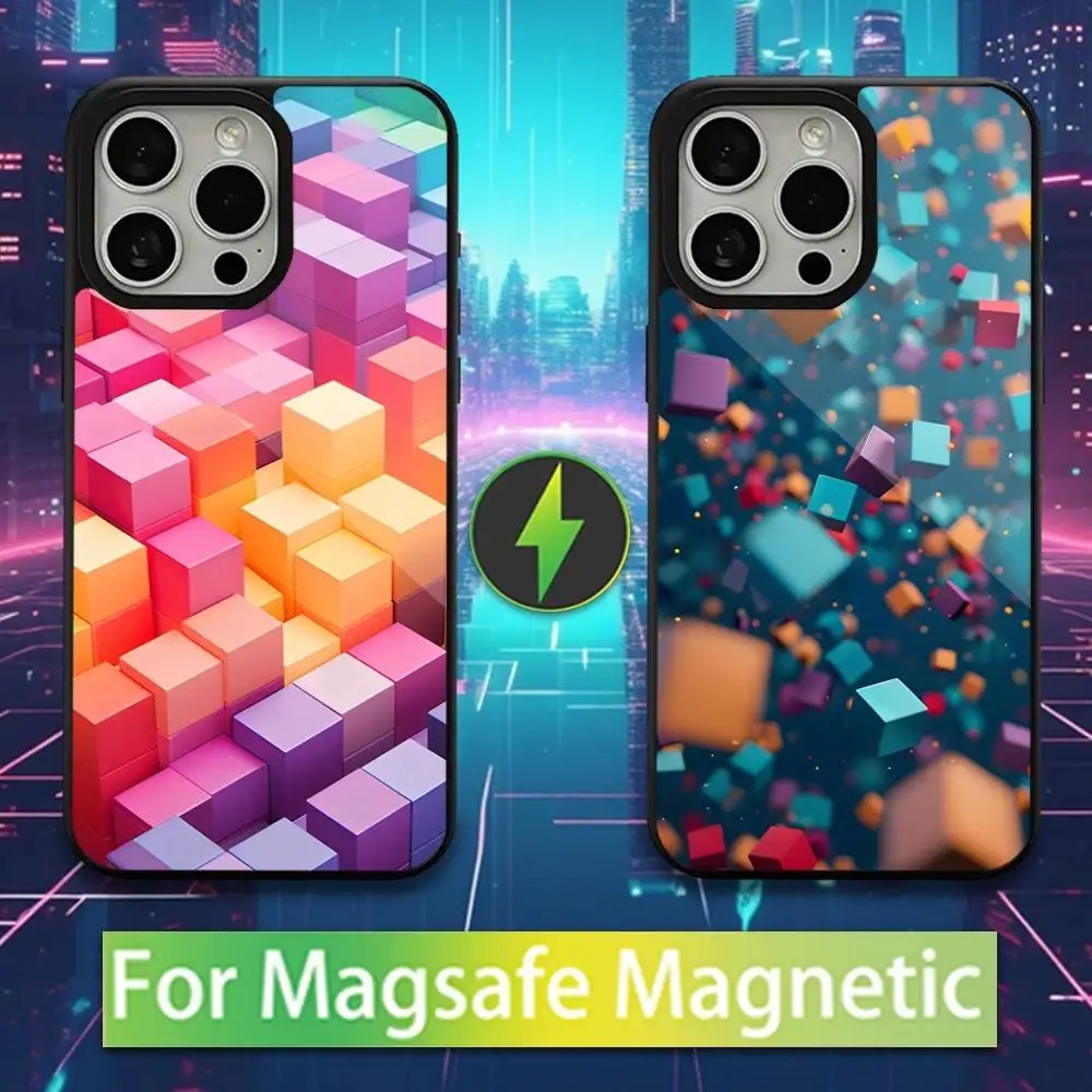 

Colorful 3D Blocks Art Phone Case For iPhone 16,15,17,14,13,12,11,Pro,Max,Plus,Mini,Magsafe,Magnetic Wireless Charging Case