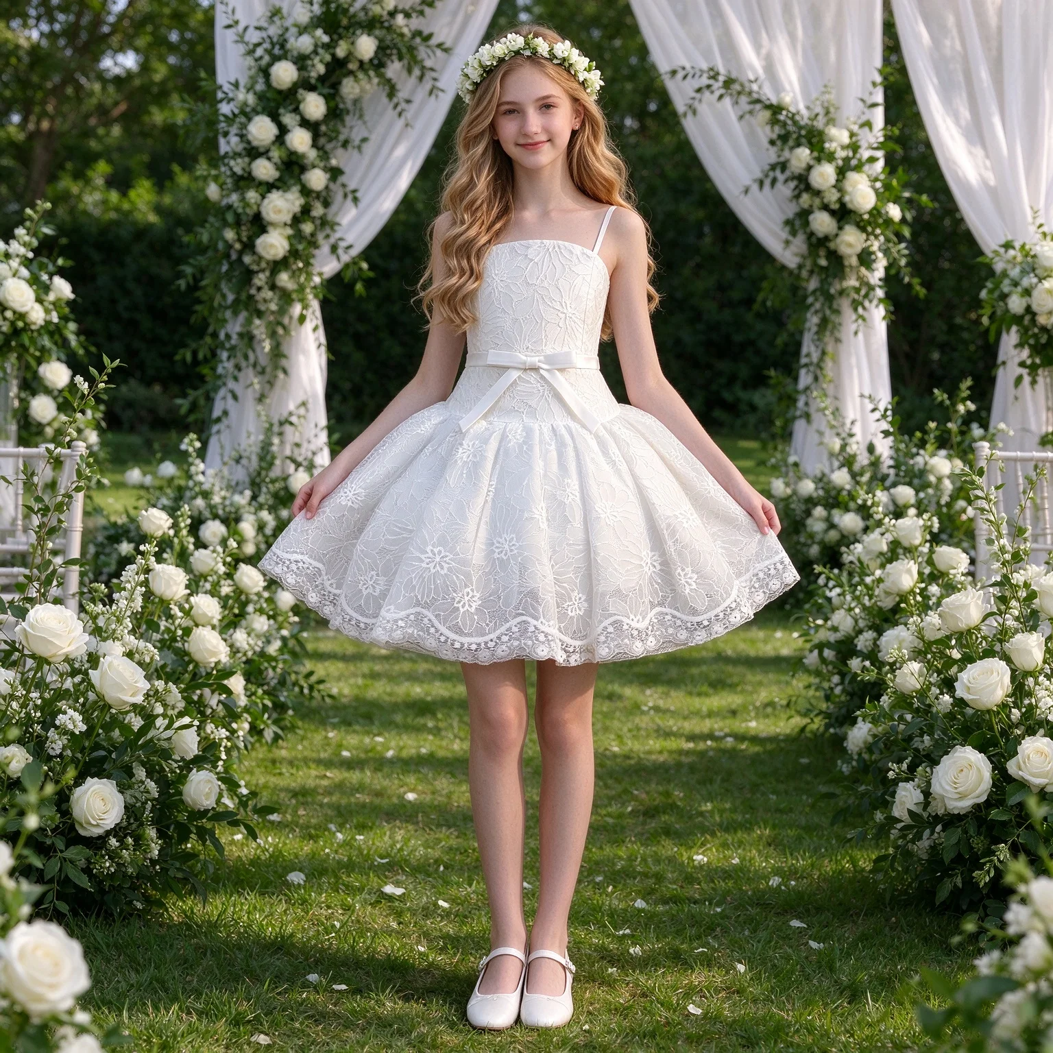 Elegant Flower Lace Baptism Girls Party Dress Tulle Bridesmaids Wedding Princess Dresses Girl Birthday Evening Christmas Costume