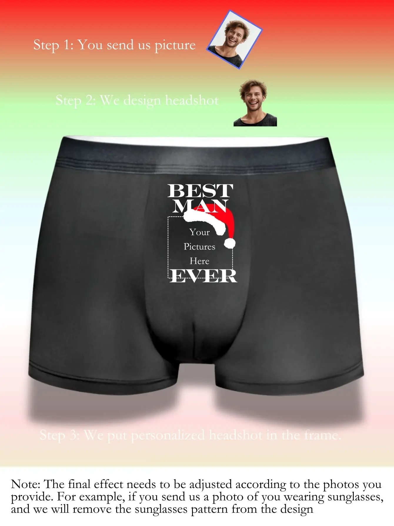 Personalized Christmas Face Photo Boxer Briefs Best Man Ever Santa Print Custom Underwear Gift for Husband Anniversary for Dad