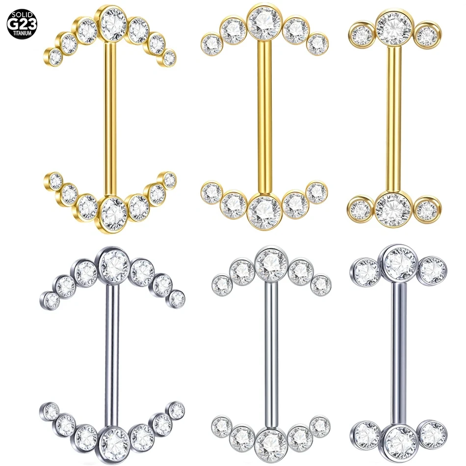 

1Pc G23 Titanium Nipple Ring Piercing Crystal Internally Threaded Tongue Piercing Ring Cartilage Earring Barbell Ring Piercing