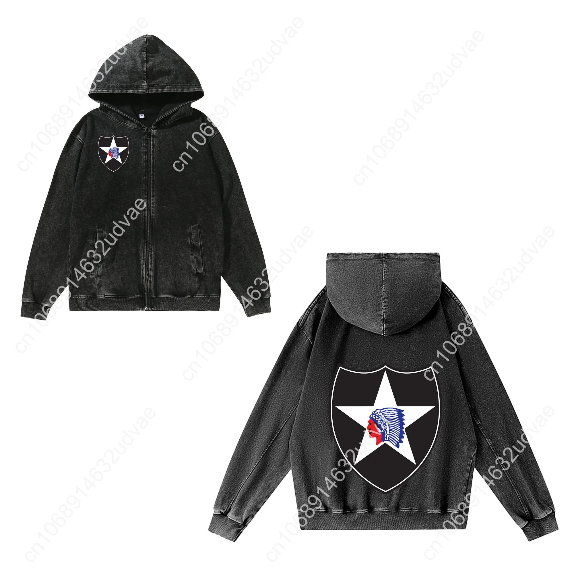 2nd Infantry Division Zipper Sweatshirt Man Woman Teenager Retro Hoodies Vintage Pullover Sweat Shirt with Full Zip Jacket Tops