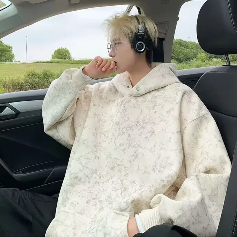 

Мужская свободная толстовка с длинным рукавом, окрашенная, в американском уличном стиле, для пар, из полиэстера, теплая