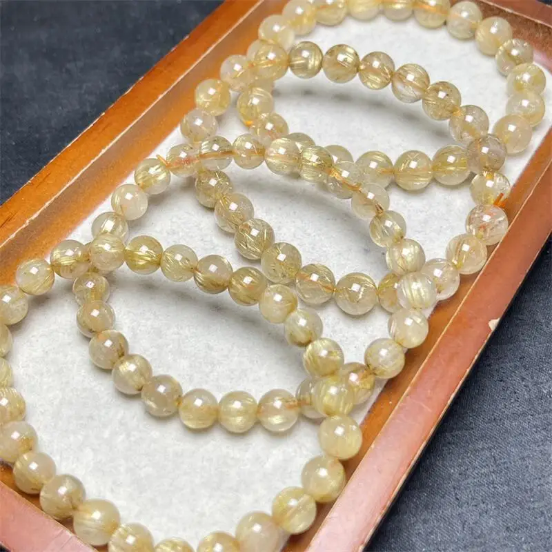 Natural Golden Rutilated Quartz Bracelet Reiki Healing Energy Crystal Stretch Bracelet Couple Jewelry Gift 1PCS 7/8MM