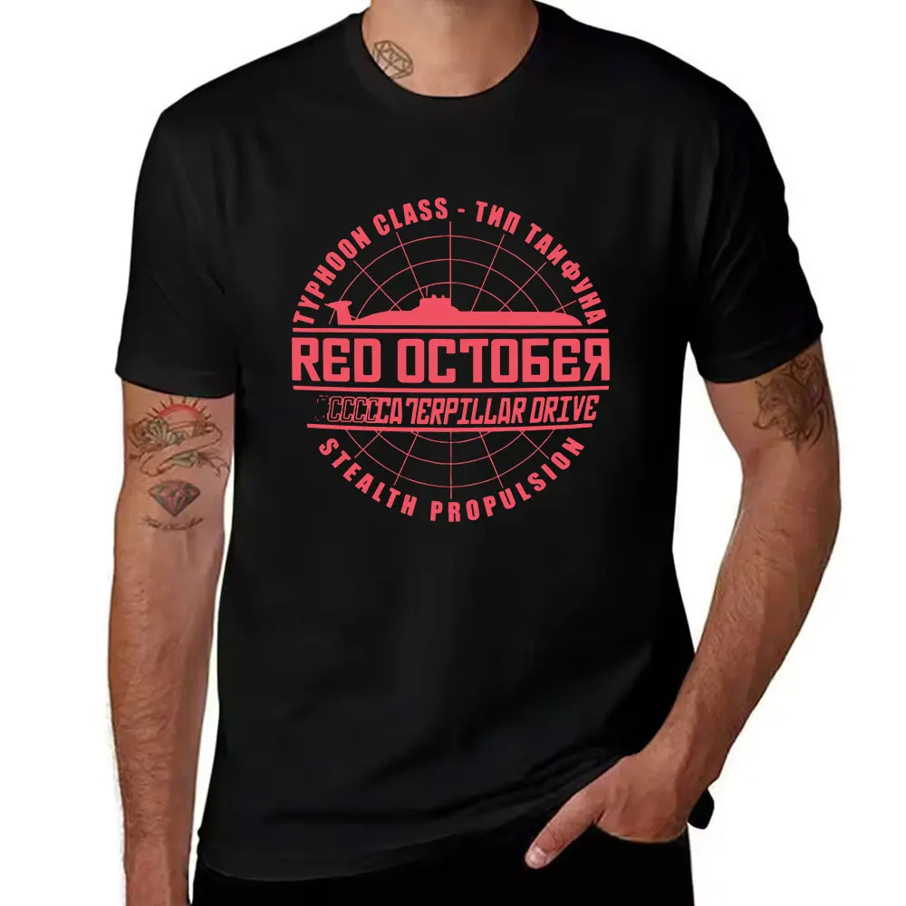 Men's Cotton Short Sleeve T-Shirt, Red October Typhoon Class Submarine Stealth Propulsion Graphic Print Tee