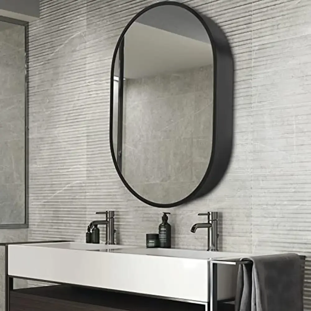 Oval Medicine Cabinet Mirror Bathroom Wall Storage High Quality Aluminum 4 Shelves Slow-Close Door 21