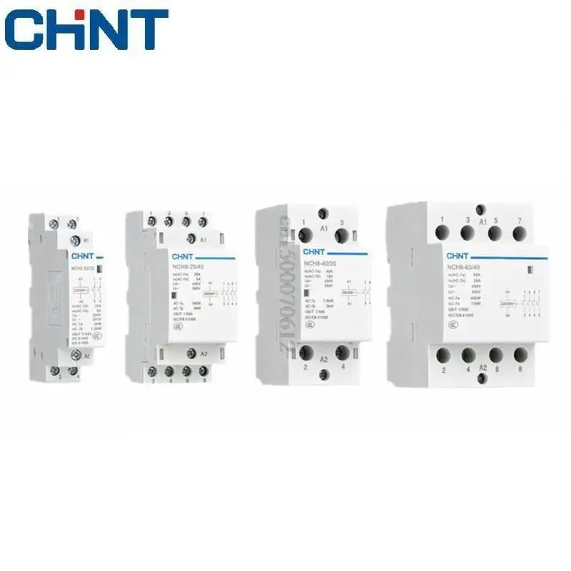 Original CHINT NCH8 Modular Mini AC household Contactor 220V 230V 400V AC 20A 25A 40A 63A 1NO 1NC 2NO 2NC 4NO 2 Four phase