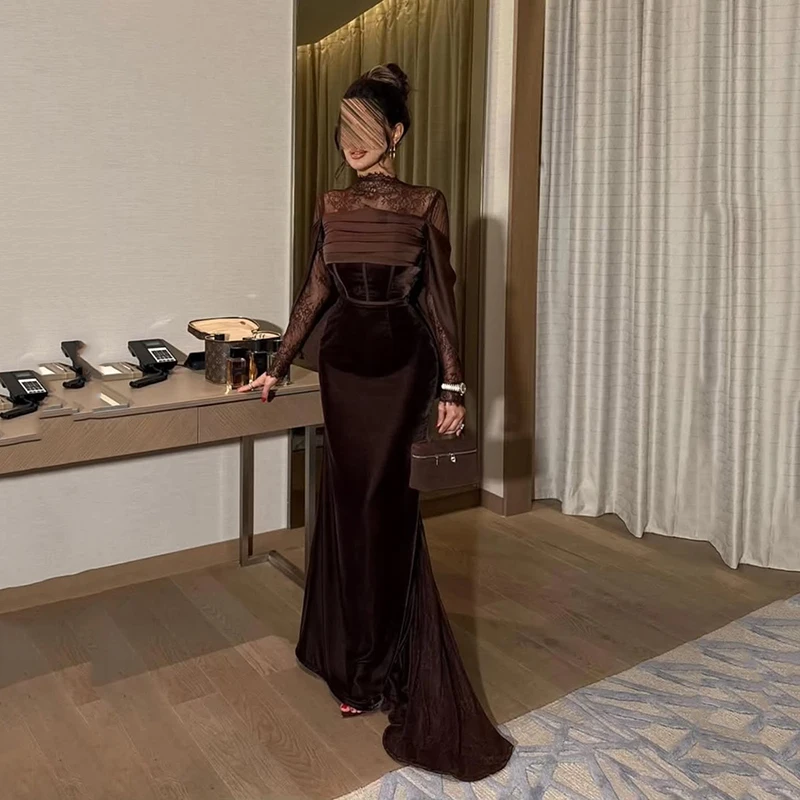 Thinyfull-vestidos de noche de graduación de sirena para mujer, vestido de fiesta de encaje de manga larga de Arabia Saudita, vestidos de cóctel simples personalizados