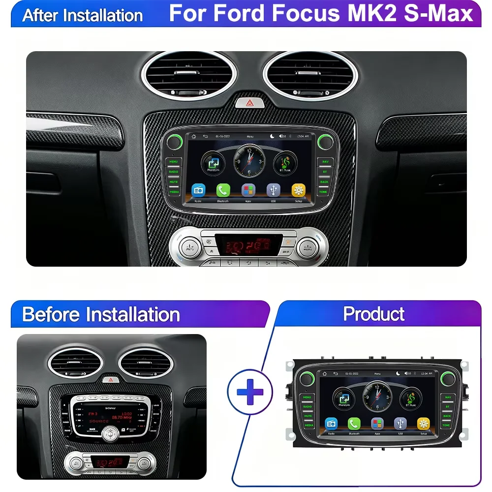 Android 15 Car Radio For Ford Focus MK2 S-Max Mondeo Galaxy C-Max Galaxy Kuga Transit 7