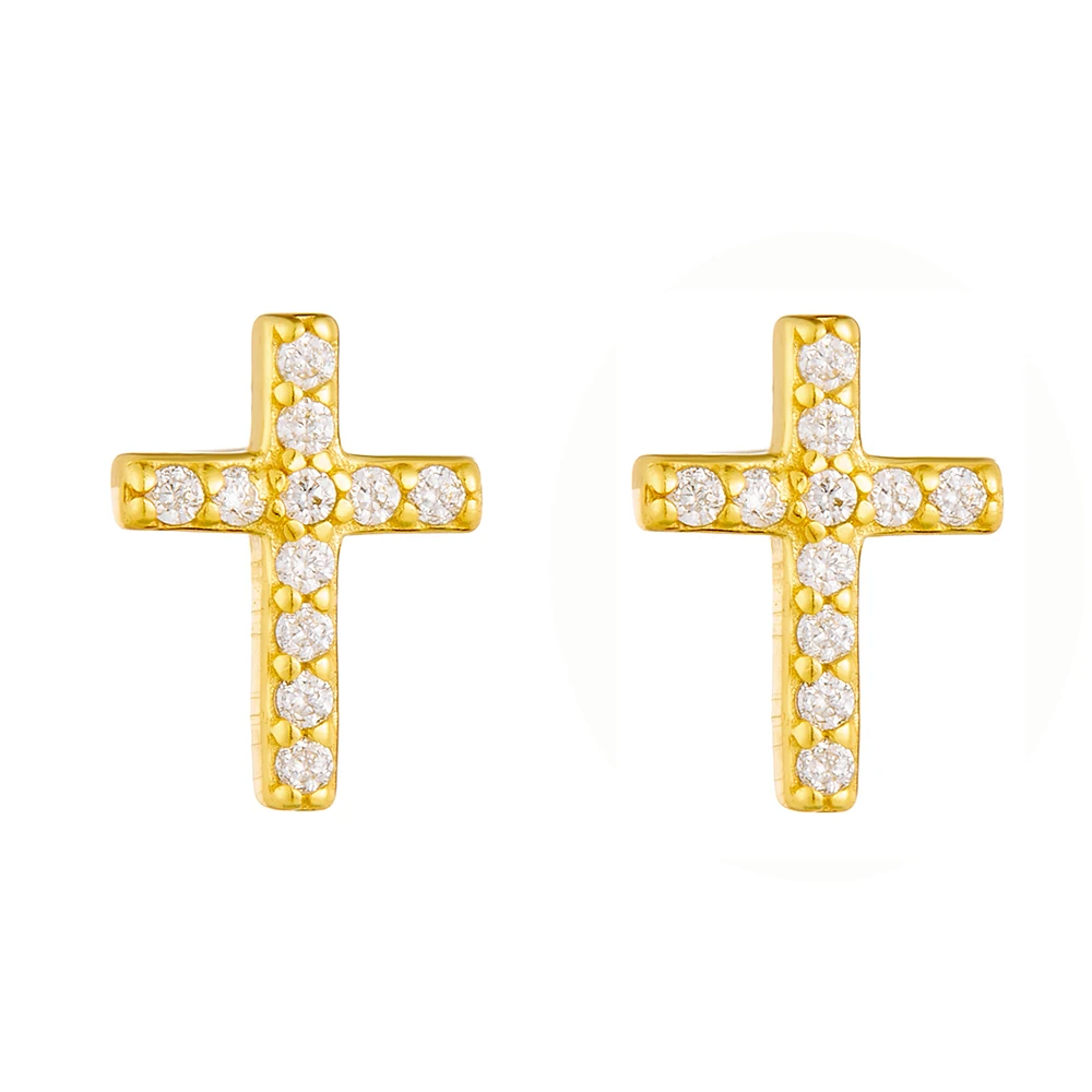S925 Sterling Silver Minimalist Ins High-End Full Diamond Cross Earrings Unique Design Stud Earrings Elegant Jewelry Accessory