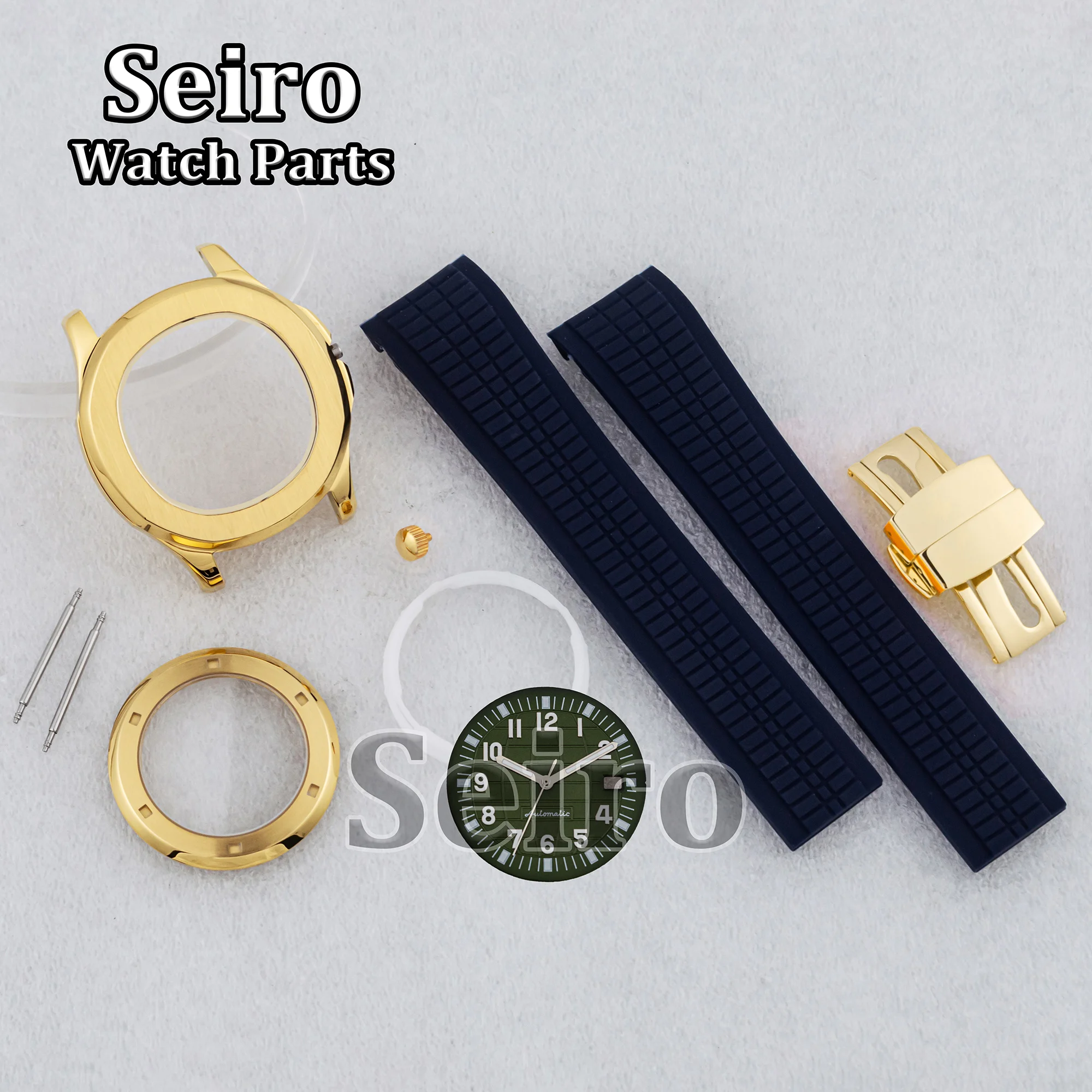 Stainless Steel Gold 42MM NH35 Case Dark Blue Orange Rubber Strap Luminous 32MM Dial Hands for AQUANAUT Nautilus NH36 Movement