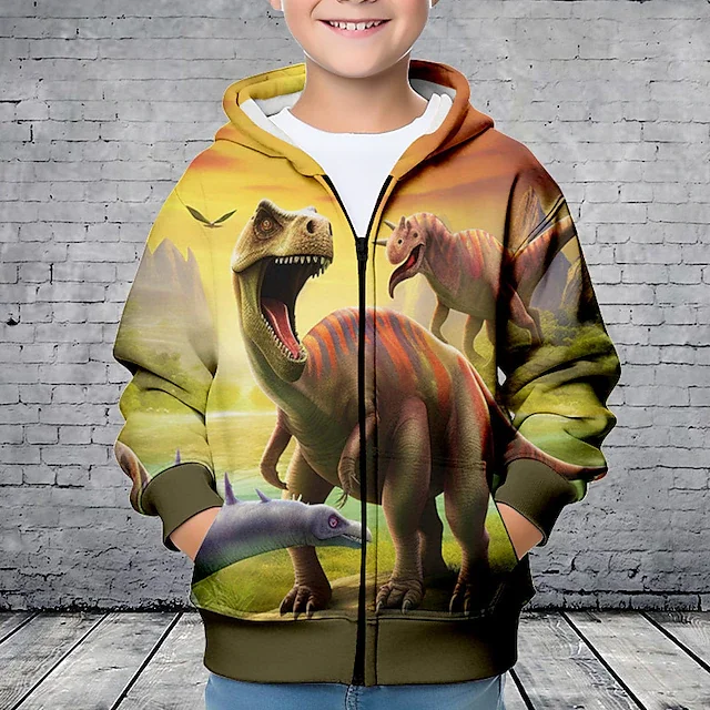 Hoodies Animal Dinosaurs 3D Printed Zipper Sweatshirts Boys Girls Sweatshirts Children Fashion Long Sleeve Oversized Hoodie Coat