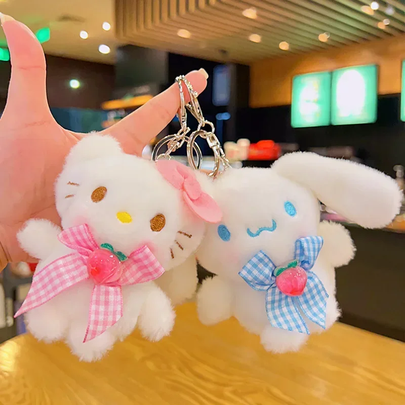 Sanrio hollo kitty cinnamoroll minha melodia boneca de pelúcia chaveiro kawaii pom pom purin pingente saco charme dos desenhos animados bonito boneca presente da menina