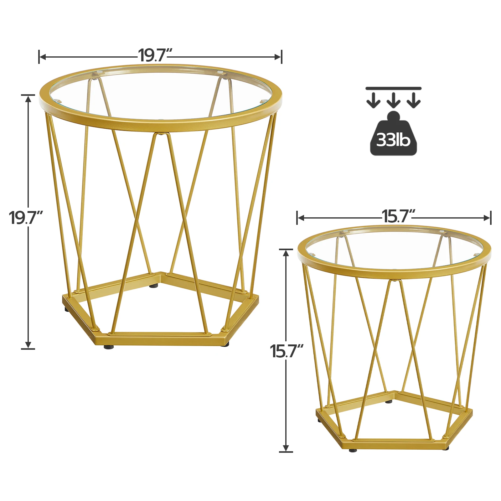 HOOBRO Coffee Table Set of 2 Round Coffee End Table with Metal Frame Glass Top Gold Side Table for Living Room and Balcony image 5