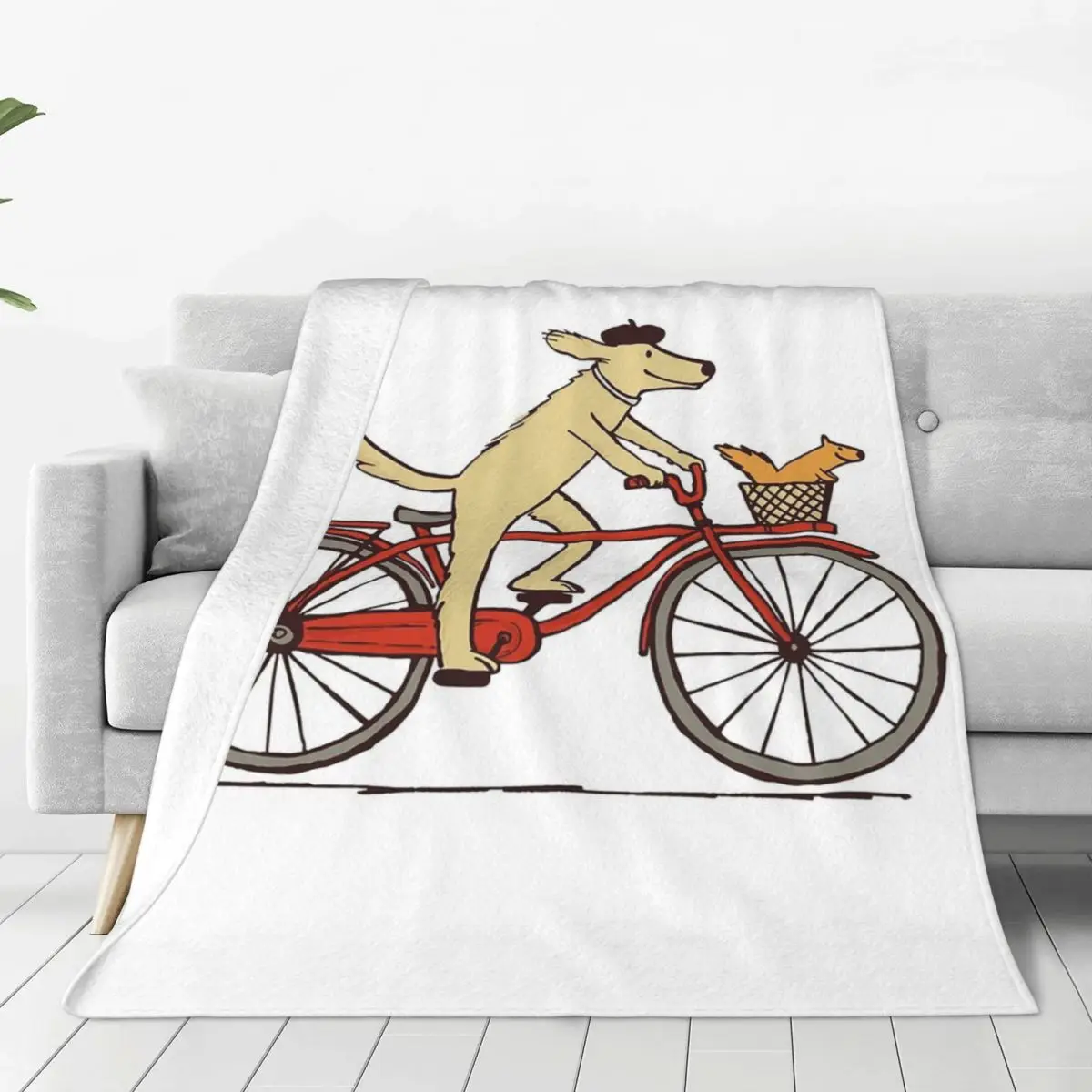 Dog And Squirrel Are Friends,Dog Riding A Bicycle Blanket Fleece Sofa Throw Blankets For Couch Bedding Throws Bedspread Quilt