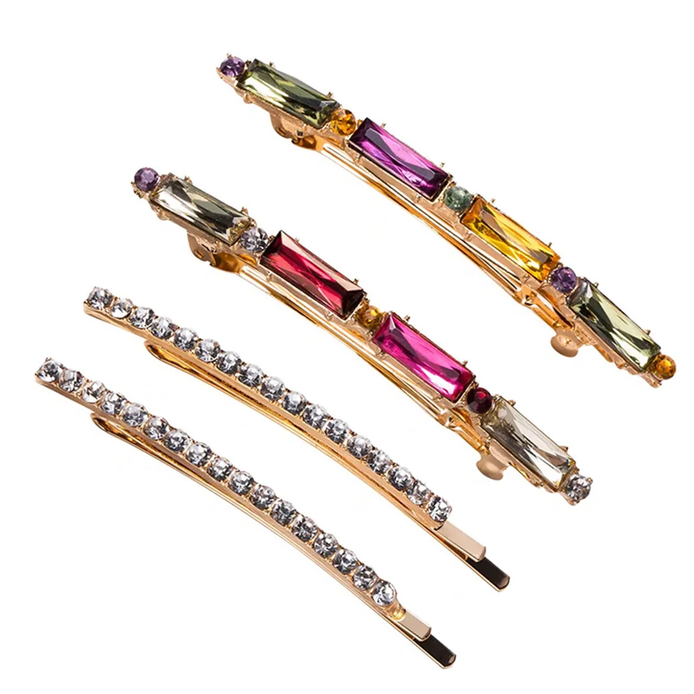 

4 Pcs Rhinestone Bobby Pins for Women Girls Barrettes Headbands Miss Hair Clips