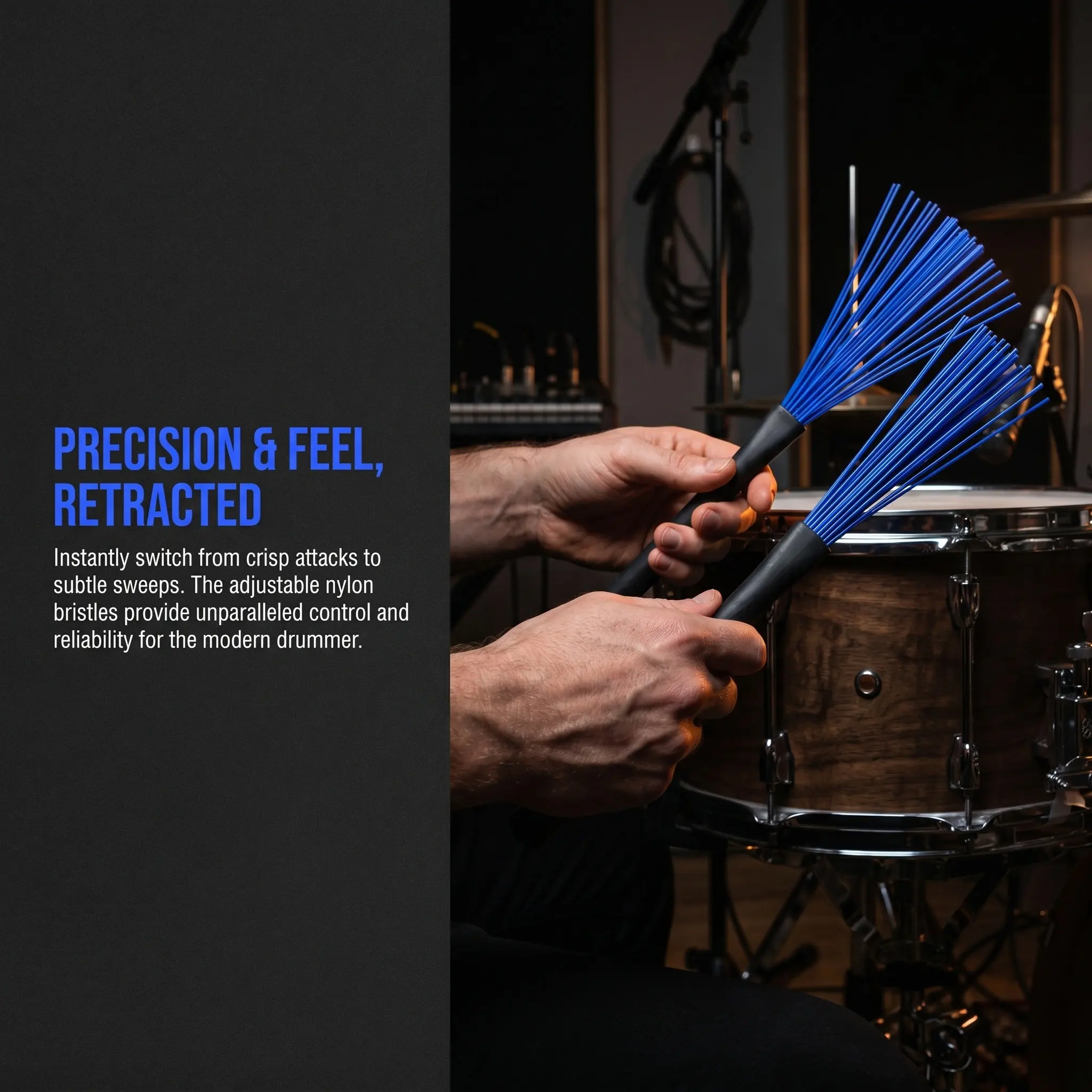 Pair of Retractable Nylon Drum Brushes Sticks Black Blue 33Cm Fashionable Comfortable Touch for Drum Players Handles