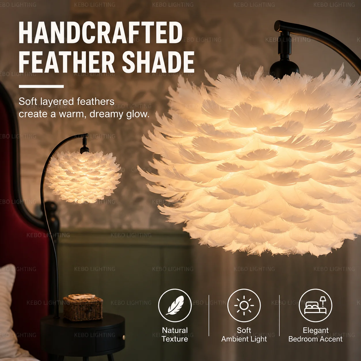 Feather Storage Shelf Floor Lamp | Storage Shelf-Style Corner Floor Lamp,With 8w Bulb, For Living Rooms, Bedrooms, Offices