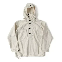 Rugged Bronson Herringbone Gunner Smock Vintage Style Men's Hooded Pullover White