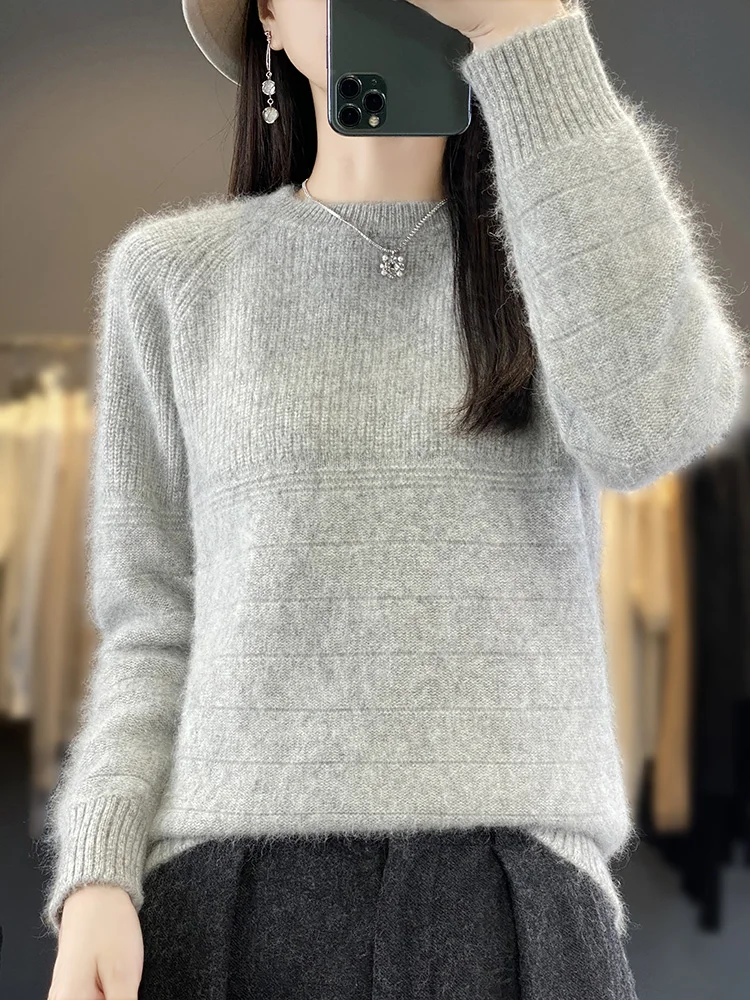 

Long Sleeve Women Sweater O-neck Pullover Autumn Winter 100%Mink Cashmere Basic Solid Knitwear Feamle Clothing Bottom Shirt Tops