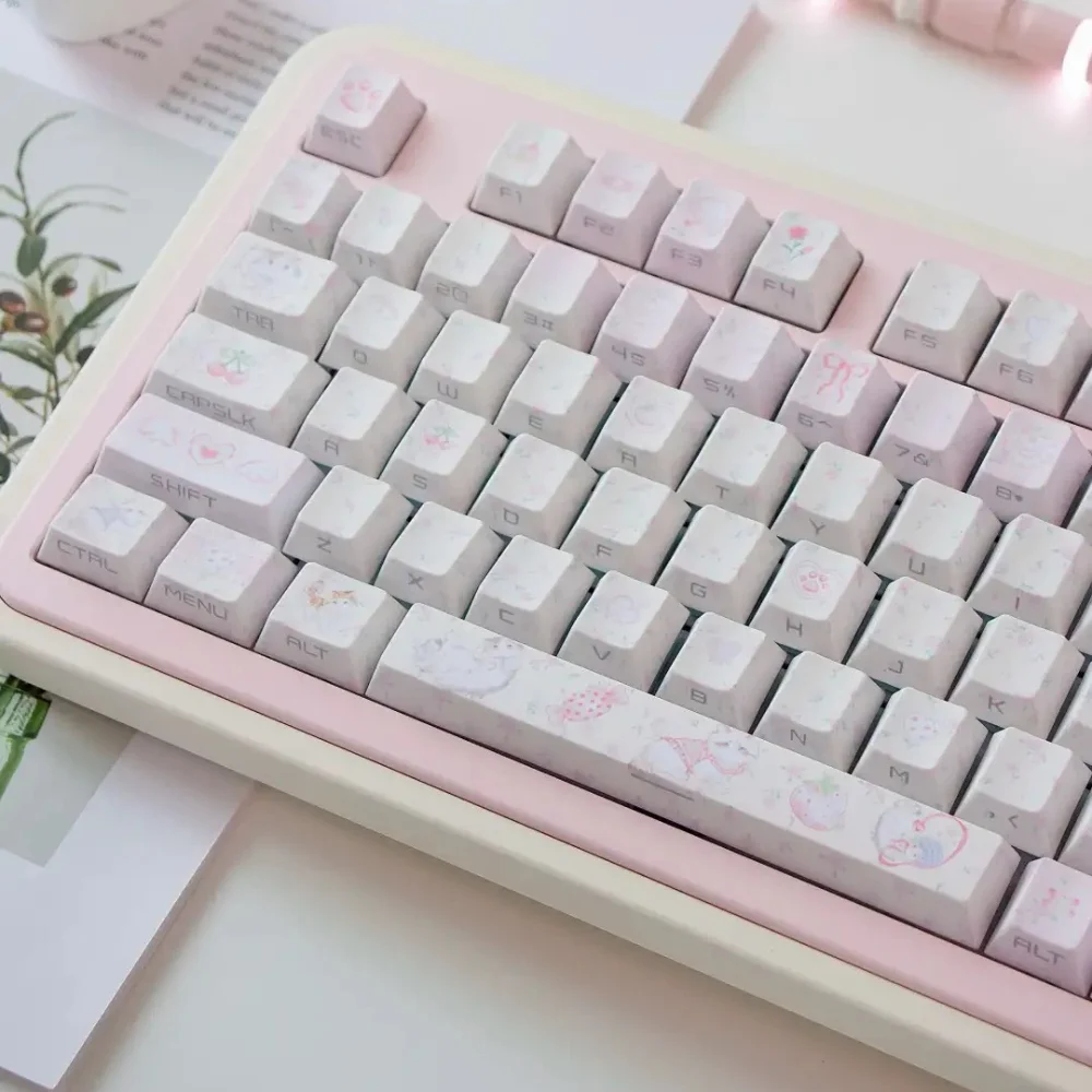 Sweet Plush Dream Theme Keycaps PBT Cherry Profile Custom Side Carving Shine Through Keycaps for Mechanical Keyboard Accessories