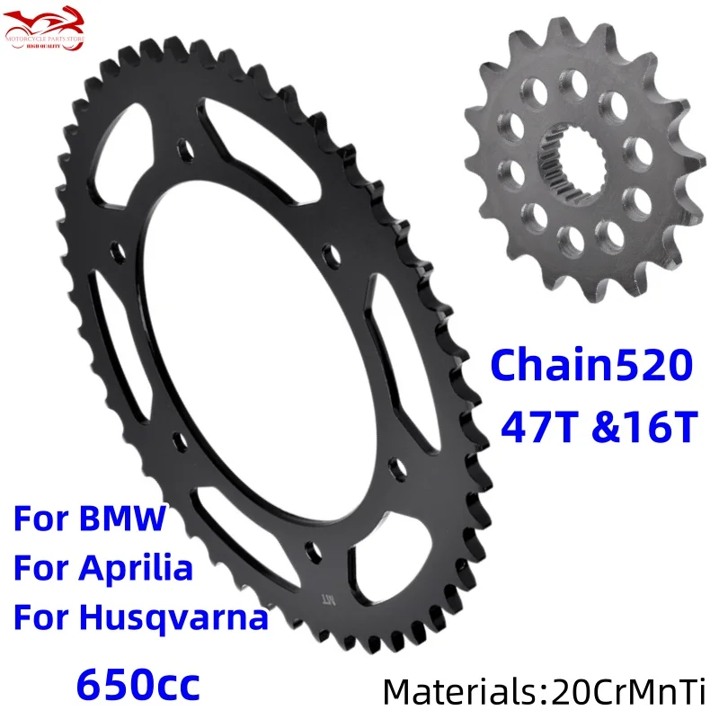 

16/47 T Sprocket 520 Chain For Husqvarna 650 TR Terra BMW F650 Dakar Funduro F 650 ST Strada G650 GS Sertao Aprilia 650 Pegaso